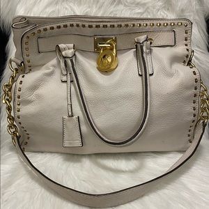 Michael Kors Ivory Leather Bag w/ Woven Gold Trim